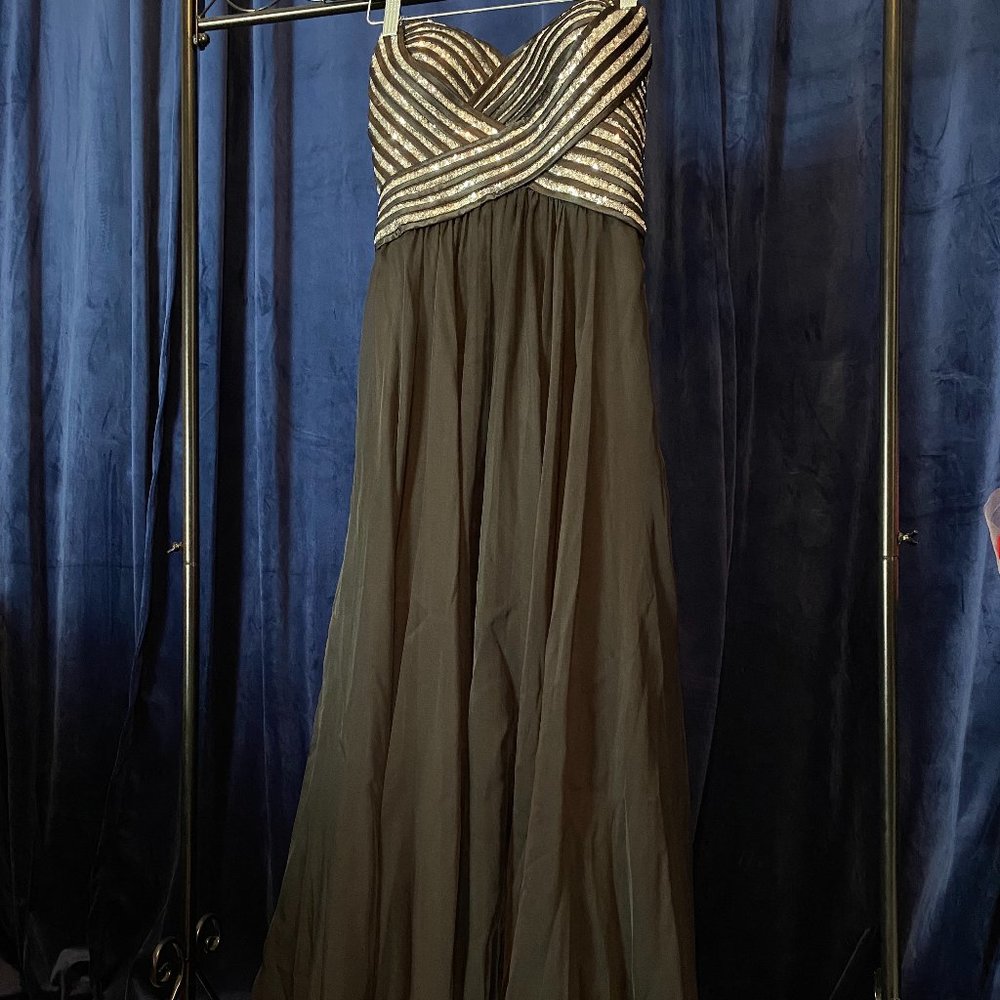 La Femme black prom dress with silver sequins, size 6